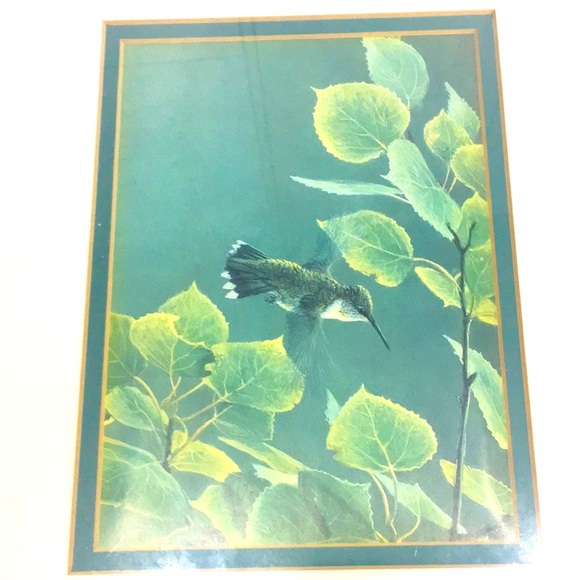 Framed Hummingbird Art Print in a Solid Oak Frame 14.5x12.5" - Picture 4 of 10